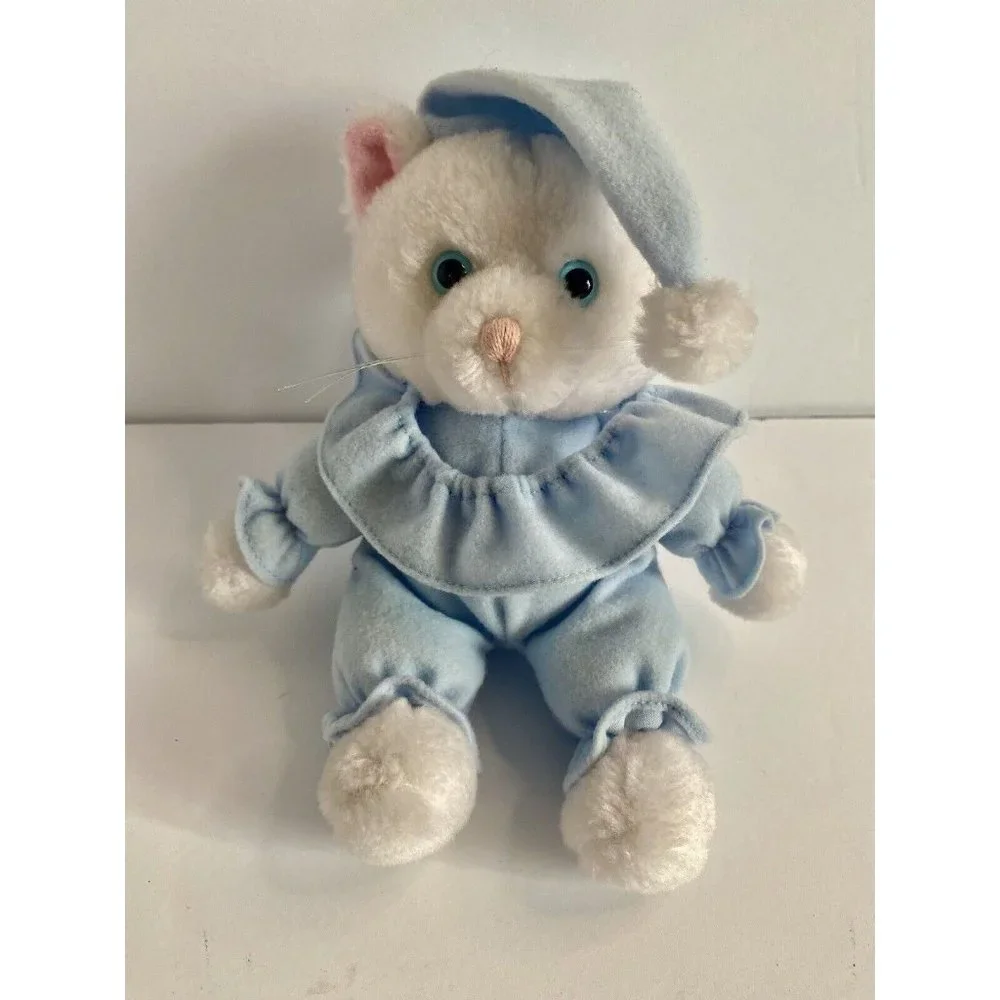 Russ White Cat W/ Blue Pajamas And Eyes‎ 5” Siting Plush Stuffed Animal Kitty
